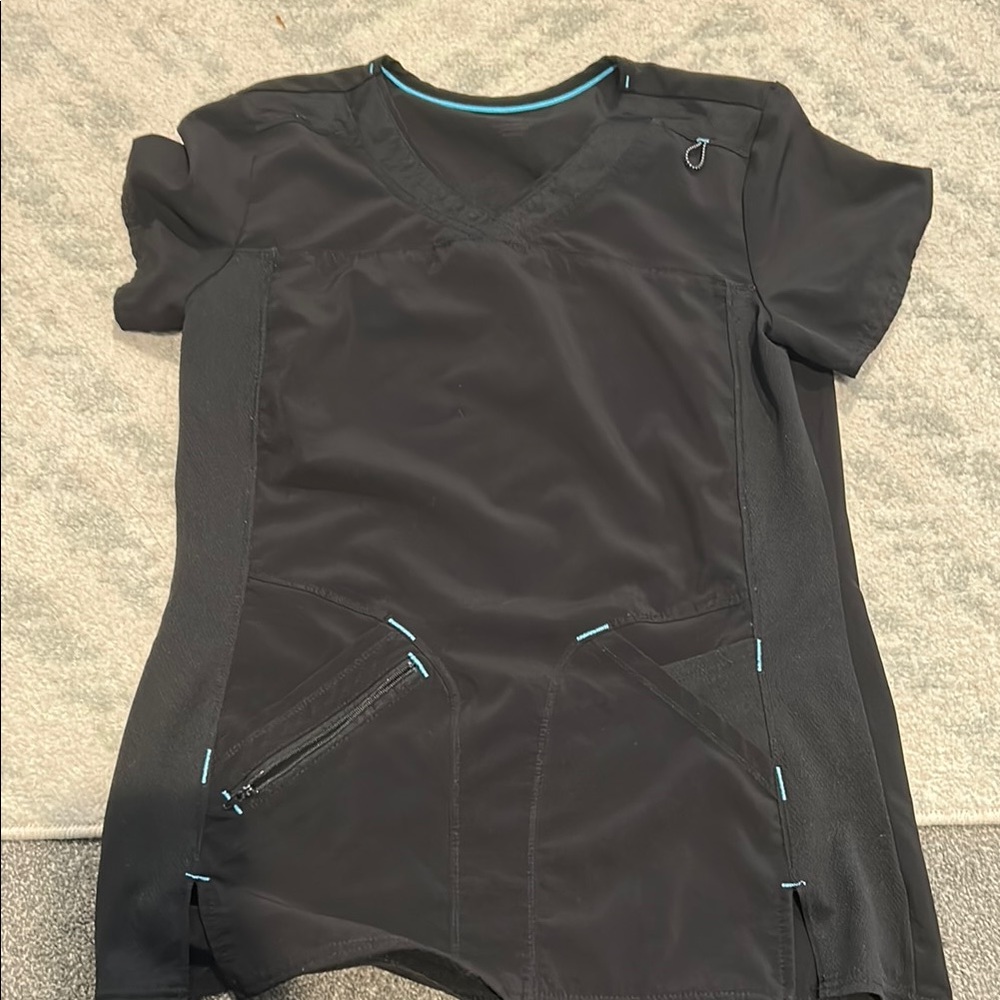 Black Scrub Top with Blue Accents